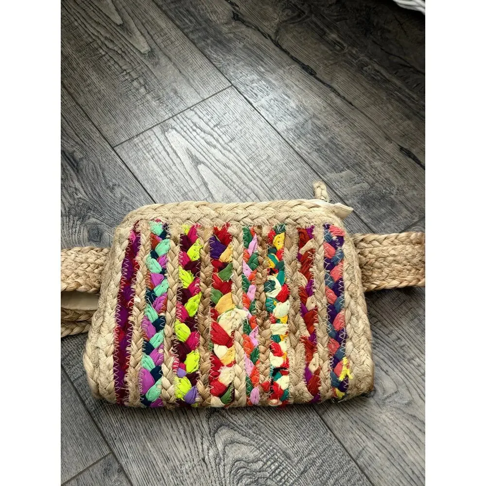 Shiraleah Mirabel Belt Bag Multi Natural Woven Jute Tassel Braided Stripes